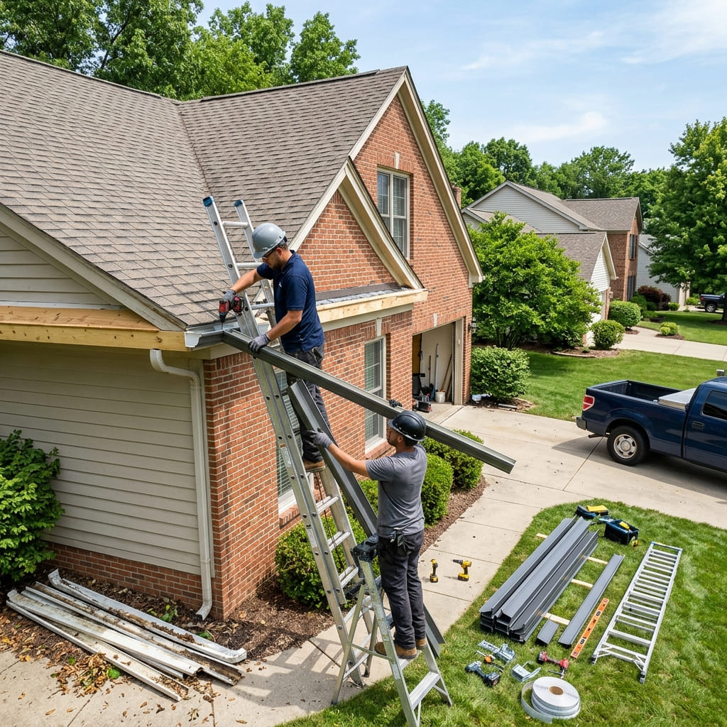 Gutter run being measured and replaced on a home in Augusta, Georgia